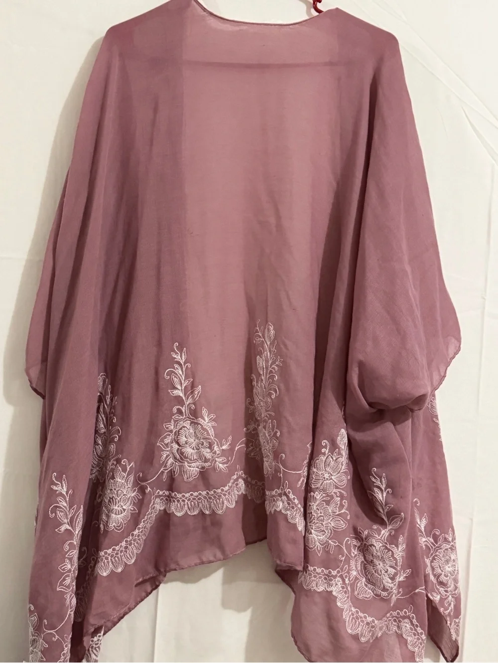 Mauve Embroidered Flowing Kimono Robe